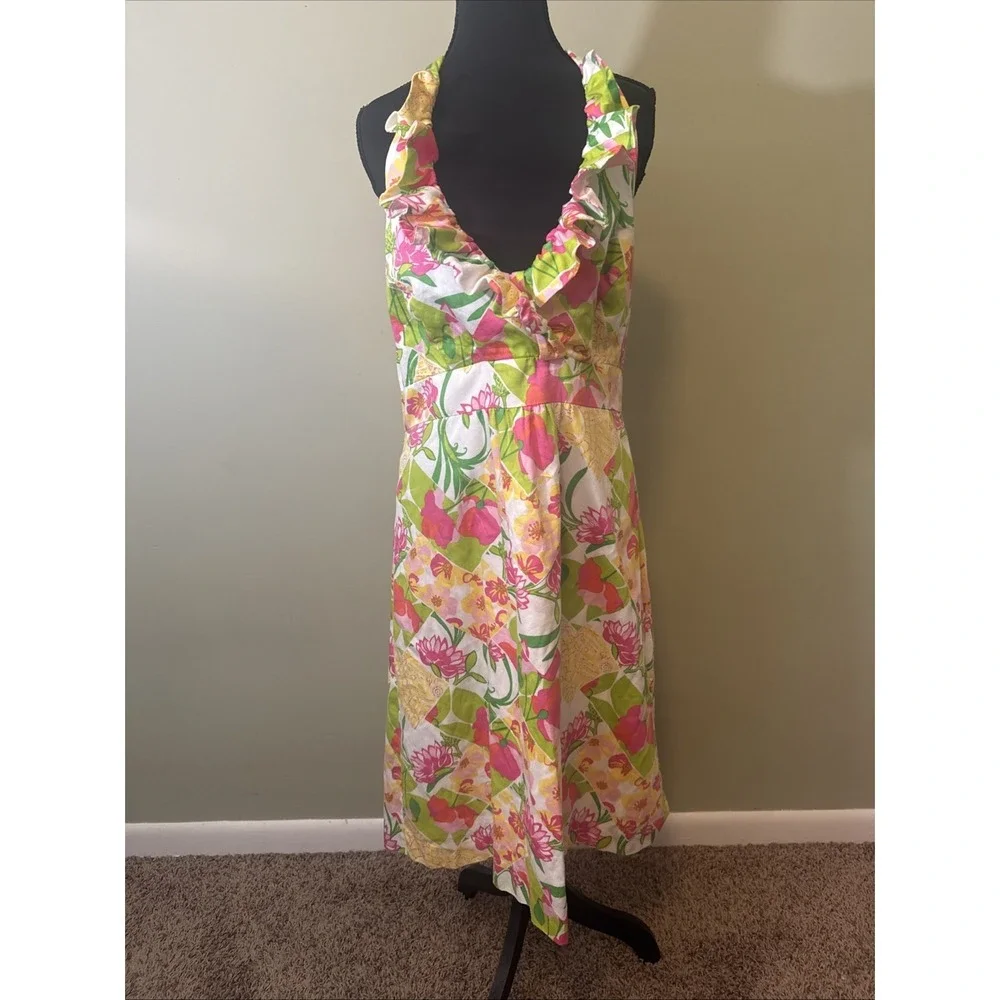 Lilly Pulitzer Romana Floral Lilly Fields Forever Halter Dress Size 12 - Picture 2 of 8